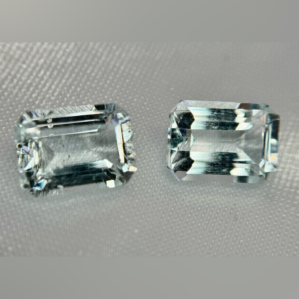Sold* Natural Aquamarine Emerald Cut Matched Pair 9.22CT Tw Certified Gemstones